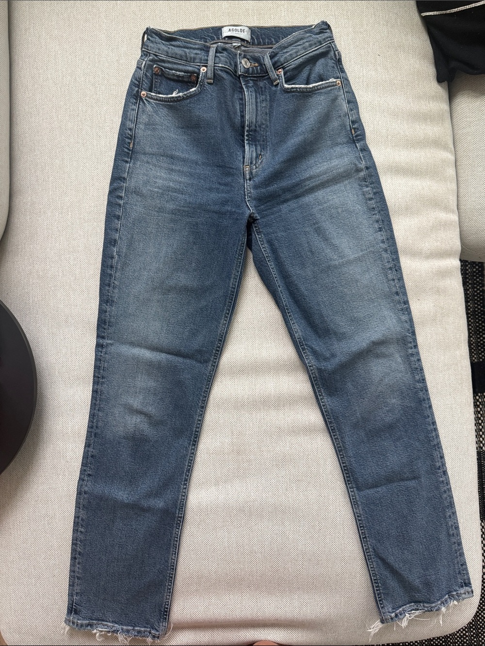 Agolde High-Rise stove pipe Straight Jeans in Medium Washed Blue